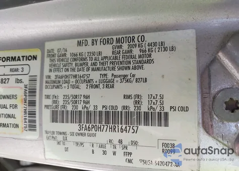 2017 Ford Fusion Se from USA, damaged, VIN 3FA6P0H77HR164757